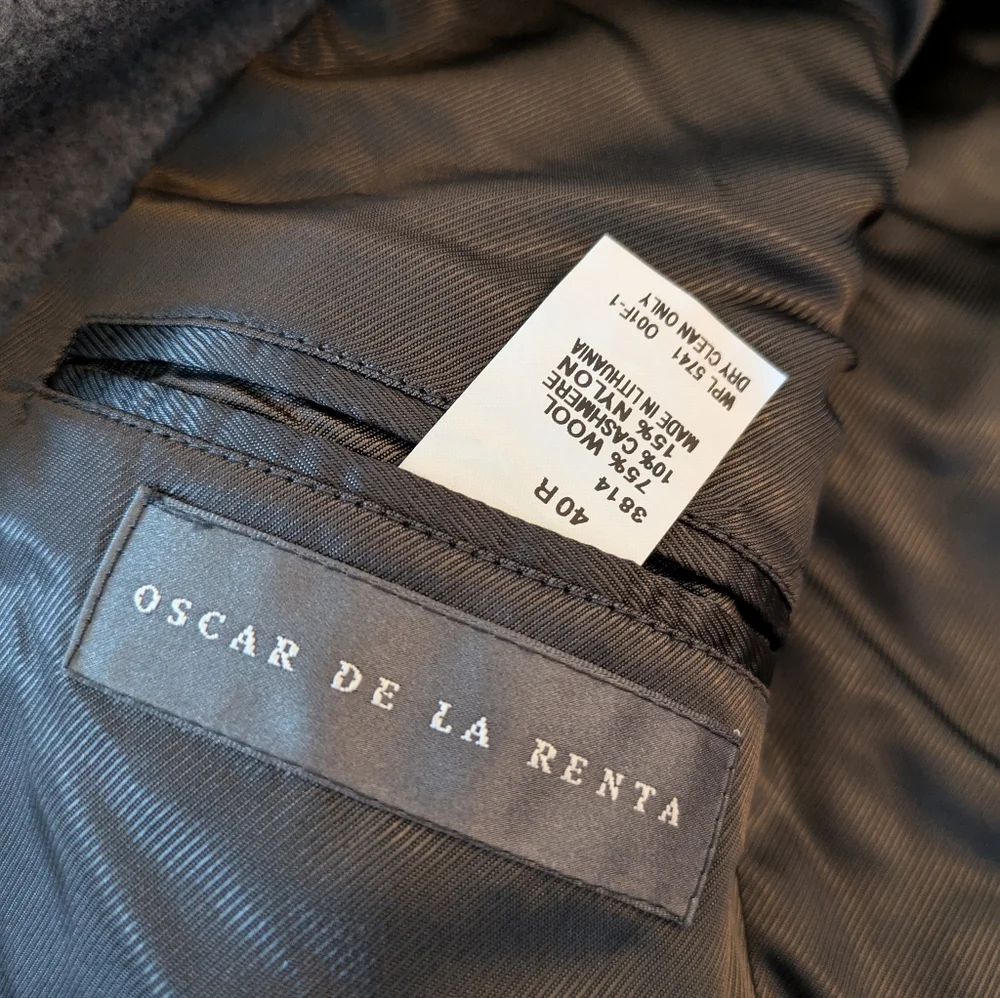 OSCAR DE LA RENTA Blazer Size 40 Regular Wool Cashmere‎ Gray 2 ButtonsMeasureme